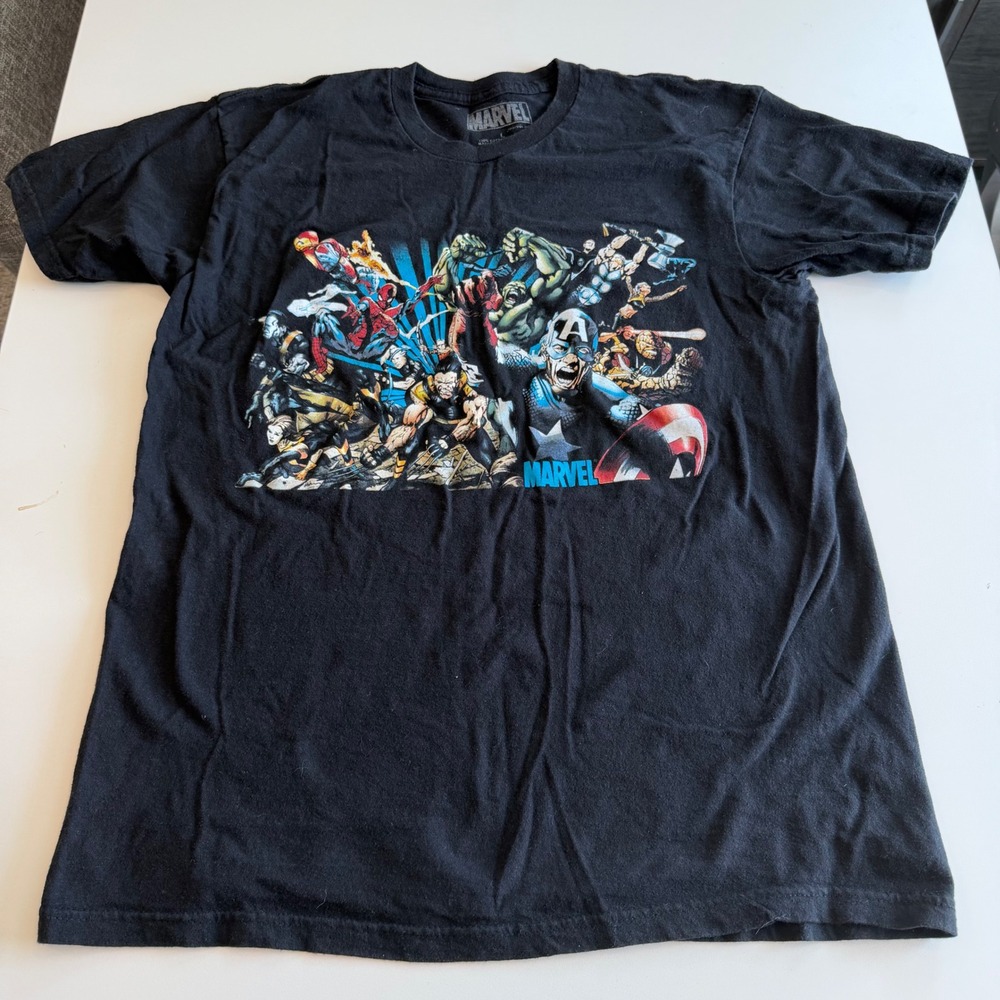 Marvel Comics Avengers X-Men Graphic T-Shirt Mens Large Black Mad Engine Tee